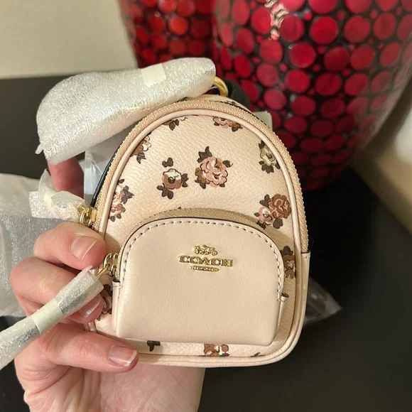 Coach NWT Mini Court Backpack Bag Charm With Rosette Print - Picture 11 of 12